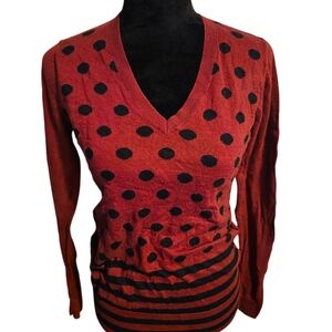 LOFT Red and Black Knit SweaterLOFT Polka Dot V-Neck Sweater | Women’s Size Smal